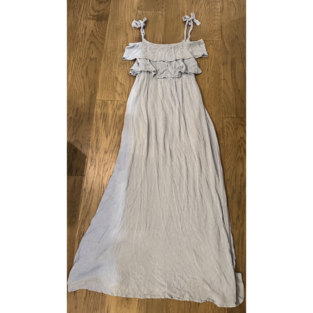 Style Rack Blue Tiered Ruffle Maxi Dress Tie Shoulder Large Coastal Grandmother